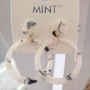 Mint Black and White Hoop Earrings Retro